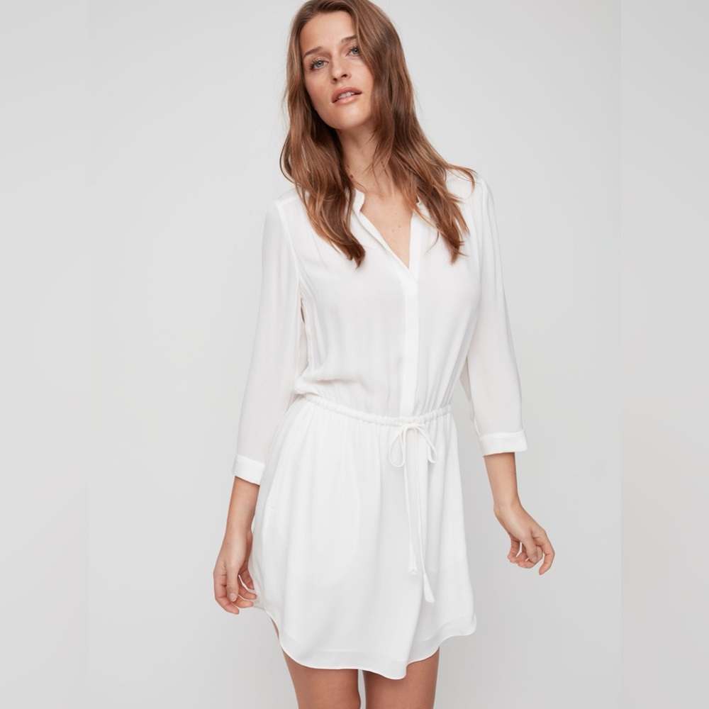 Aritzia Babaton 100% Silk Long Sleeve Bennett Mini Dress in White/Cream Small - Picture 2 of 15
